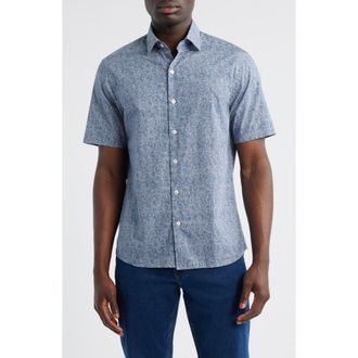Robert Barakett Roland Short Sleeve Button-Up Shirt in Blue at Nordstrom Rack, Size Small
