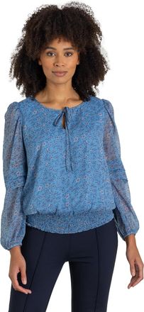 Klass Floral Print Smocked Hem Top - Pale Blue - 20