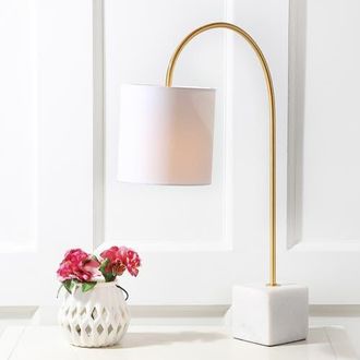 Jonathan Y Designs Fisher Marble/Brass LED Table Lamp in White/brass Gold at Nordstrom