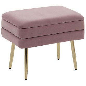 Beliani Banco Con Almacenaje De Terciopelo Rosa Dorado Patas Doradas Dormitorio Odessa