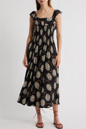 The Great. The Havana Print Maxi Dress in Black Dancing Floral at Nordstrom Rack, Size 0