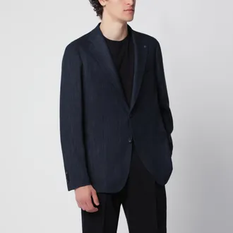 Tagliatore Blue single-breasted jacket with a herringbone pattern