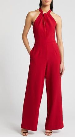 Julia Jordan Halter Neck Wide Leg Jumpsuit in Garnet at Nordstrom Rack, Size 10