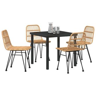 Berkfield Home Compact 5 Piece Garden Dining Set Brown Poly Rattan in Tan