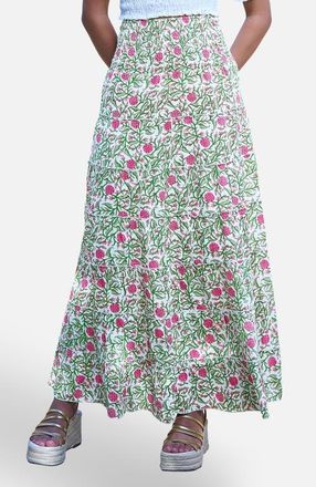Yumi Boho Print Cotton Floral Maxi Skirt in White at Nordstrom, Size Medium