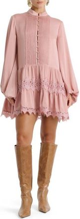 Bardot Antonia Lace Trim Long Sleeve Satin Minidress in Dusty Pink at Nordstrom, Size 12