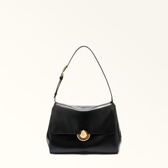 Furla Domus Shoulder Bag S Nero Black Varrenne Calf Leather + Suede Woman