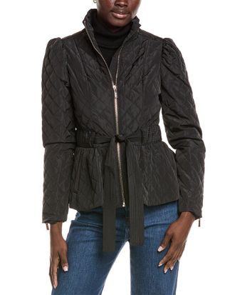 Kensie Quilted Puff Sleeved Belted Jacket