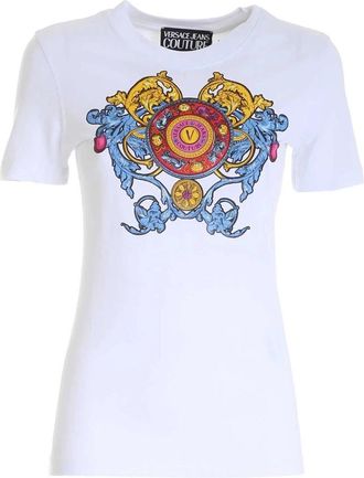 Versace Jeans Couture Regalia Logo Print T-Shirt - Dames - T-shirts - Wit - XS - Katoen - Tops