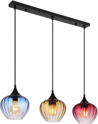 Globo Lighting Sander Lámpara colgante de techo con barra, pantalla de cristal azul mate, 3 bombillas E27