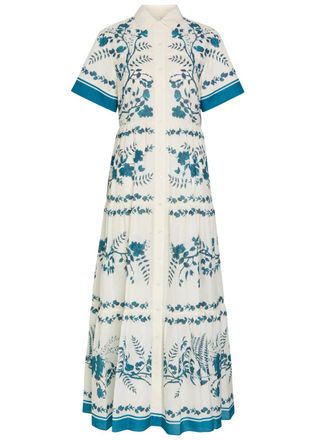 Erdem Floral-print Cotton and Linen-blend Midi Shirt Dress - Blue - 12 (UK12 / M)