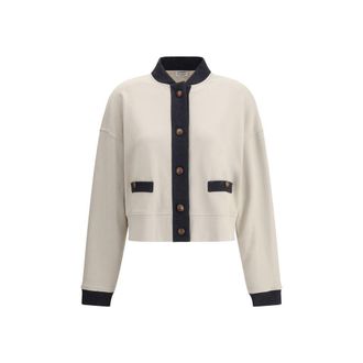 Brunello Cucinelli Brunello Cucinelli Womens Button Front Relaxed Jacket - Ivory Cotton - Size X-Large