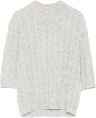 Brunello Cucinelli Brunello Cucinelli, Round-neck Knitwear, female, Gray, Size: L Grey High Neck Sweater Ribbed