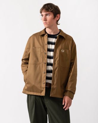 Fred Perry Mens Regular Fit Long Sleeve Overshirt in Brown Cotton - Size X-Large