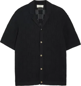 Les Deux Checked-weave Cotton-knit Shirt - Black - XL