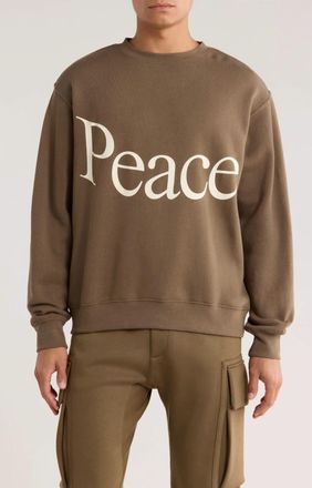 Museum of Peace and Quiet Jumbo Wordmark Cotton Fleece Crewneck Sweatshirt In Brown