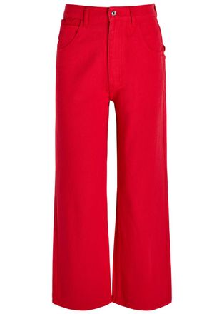Never Fully Dressed Scallop Cropped Wide-leg Jeans - Red - 16 (UK16 / XL)