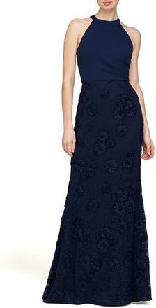 JS Collections Britney Sleeveless Halter Evening Gown in Deep Navy at Nordstrom Rack, Size 4