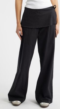 BDG Skirted Cotton & Linen Flare Leg Pants in Black at Nordstrom, Size X-Small