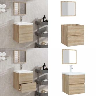 vidaXL Mobile da Bagno con Specchio Rovere Sonoma in Legno Multistrato - Specchio da bagno - Mobile da bagno