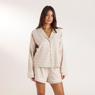 Lounge Gingham Pyjama Shirt - Beige - XXL