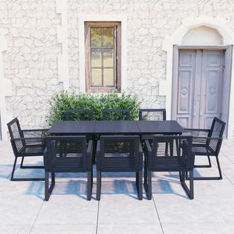vidaXL Juego De Comedor Para Jard&iacute;n 9 Piezas Rat&aacute;n Pvc Negro Vidaxl