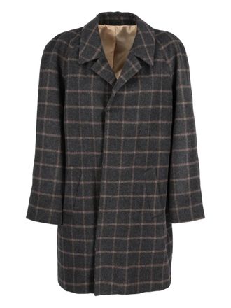 Vintage checked notched-collar wool coat - Grey