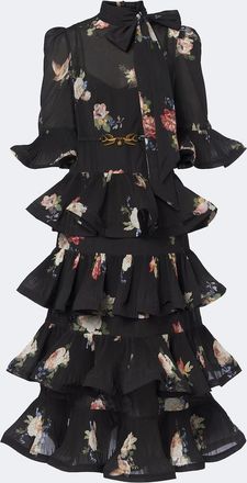 Zimmermann Floral pleated ruffled midi dress