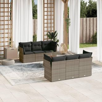 vidaXL Vidaxl - Set De Sof&aacute;s De Jard&iacute;n 7 Piezas Con Cojines Rat&aacute;n Pe Gris