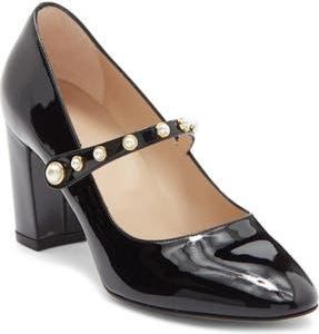 Stuart Weitzman Ari Faux Pearl Mary Jane Pump in Black at Nordstrom Rack, Size 10.5