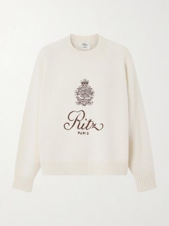 Frame Denim + Ritz Paris Pullover Oversize In Cashmere Con Logo Ricamato - Crema