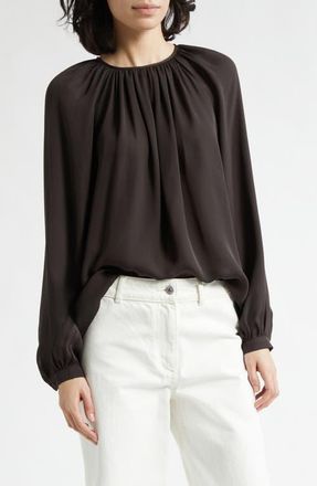 Nili Lotan Saint Tropez Silk Top in Chocolate Brown at Nordstrom, Size X-Small