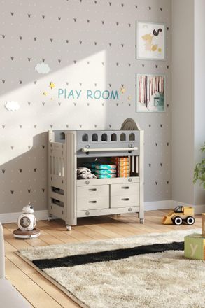 Living and Home Mobile Baby Diaper Changing Table with 4 Drawers and Storage Shelf in Grey