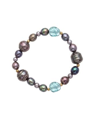 Liv Oliver 18K Plated 3.05 Ct. Tw. Blue Aquamarine Quartz & 46307Mm Pearl Bracelet