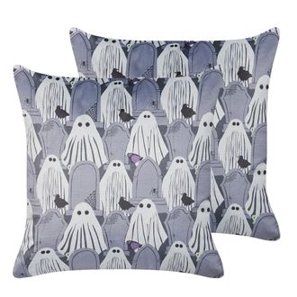 Beliani Conjunto De 2 Cojines De Terciopelo Gris Blanco 45 X 45 Cm Fantasma Fanate