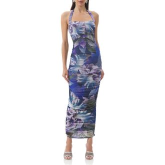 AFRM Indina Ruched Mesh Body-Con Maxi Dress in Abstract Orchid at Nordstrom Rack, Size X-Large