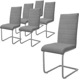 ML Design Set di 6 Sedie a Sbalzo per Sala da Pranzo Imbottite in Pelle Finta Grigio con Telaio in Metallo Argento con Schienale Alto da Cucina Salotto