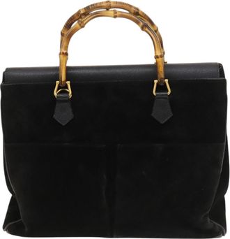 Gucci Bamboo Black Suede Handbag (Pre-Owned)