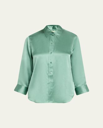 L'agence Dani Silk Satin 3/4-Sleeve Button-Down Blouse