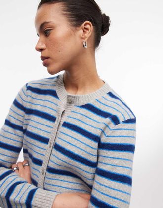 Vans Dolly - Cardigan grigio chiaro a righe color cemento/azzurro acceso