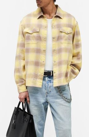Represent Plaid Cotton Flannel Snap Front Shirt in Creamed Corn at Nordstrom, Size Xx-Large