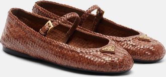 Prada Woven leather Mary Jane flats