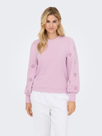 Only ONLFEMME L/S PUFF EMBROIDERY UB SWT, mit Puff&auml;rmeln mit wundersch&ouml;ner Lochstickerei