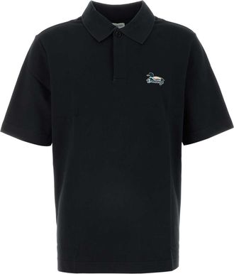 Burberry Mens Logo Patch Cotton Polo Shirt - Black - Size X-Small