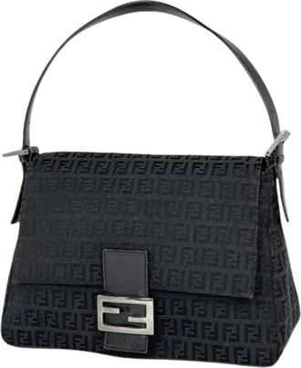 Fendi Pre-owned Canvas Shoulder Bag - Dames - Vintage Schoudertas - Zwart - ONE Size - Leer - Vintage