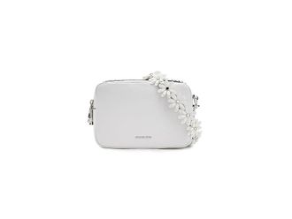 Michael Kors Bryant Medium Double Zip Chain Camera Crossbody Cross Body Womens Handbags Optic White, Leather/Polyester