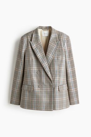 H&M Oversized Twillblazer - Hellgrau/Kariert