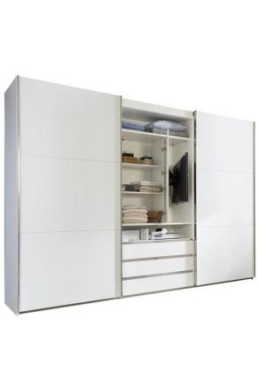 MID.YOU Mid.you Schwebetürenschrank, Weiß, Metall, 2 Fächer, 3 Schubladen, 300x216x65 cm, BQ - Bündnis für Qualität, Made in Germany, DIN EN ISO 9001, Schlafz
