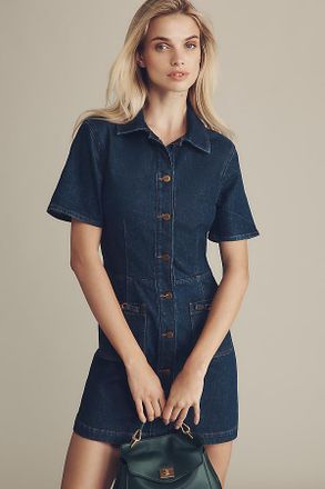 Paige Clementine Short-Sleeve Denim Mini Dress
