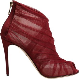 Dolce & Gabbana Red Tulle Ankle Boots Stiletto Heels Womens Shoes